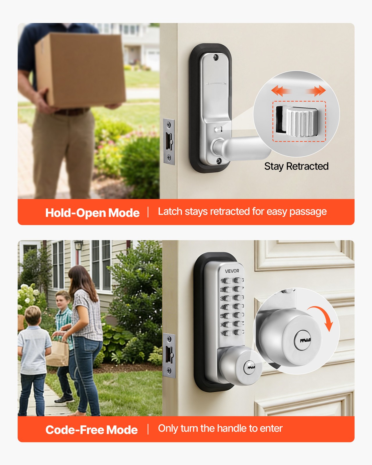 VEVOR Mechanical Keyless Entry Door Lock Keypad Door Knob 4-7 Digits Code Silver