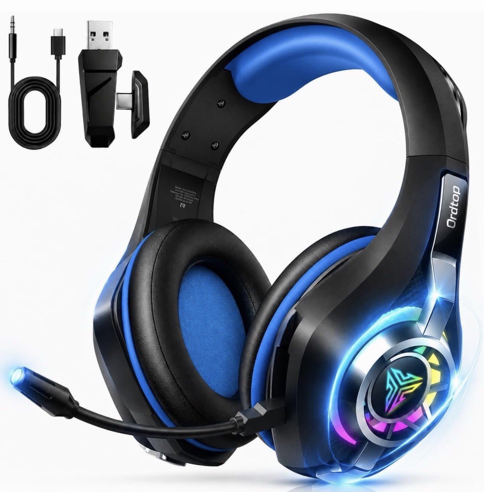 ORDTOP GS400 Wireless Gaming Headset RGB 2.4GHz BT 5.4 for PS5 PS4 PC