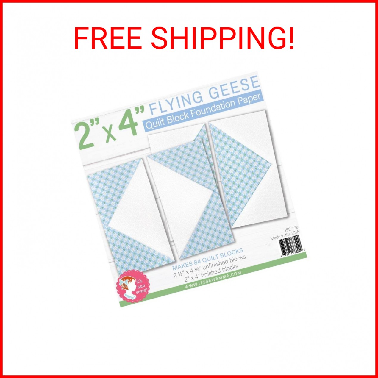 It's Sew Emma Quilt Block Foundation Paper-2"X4" Flying Geese, White