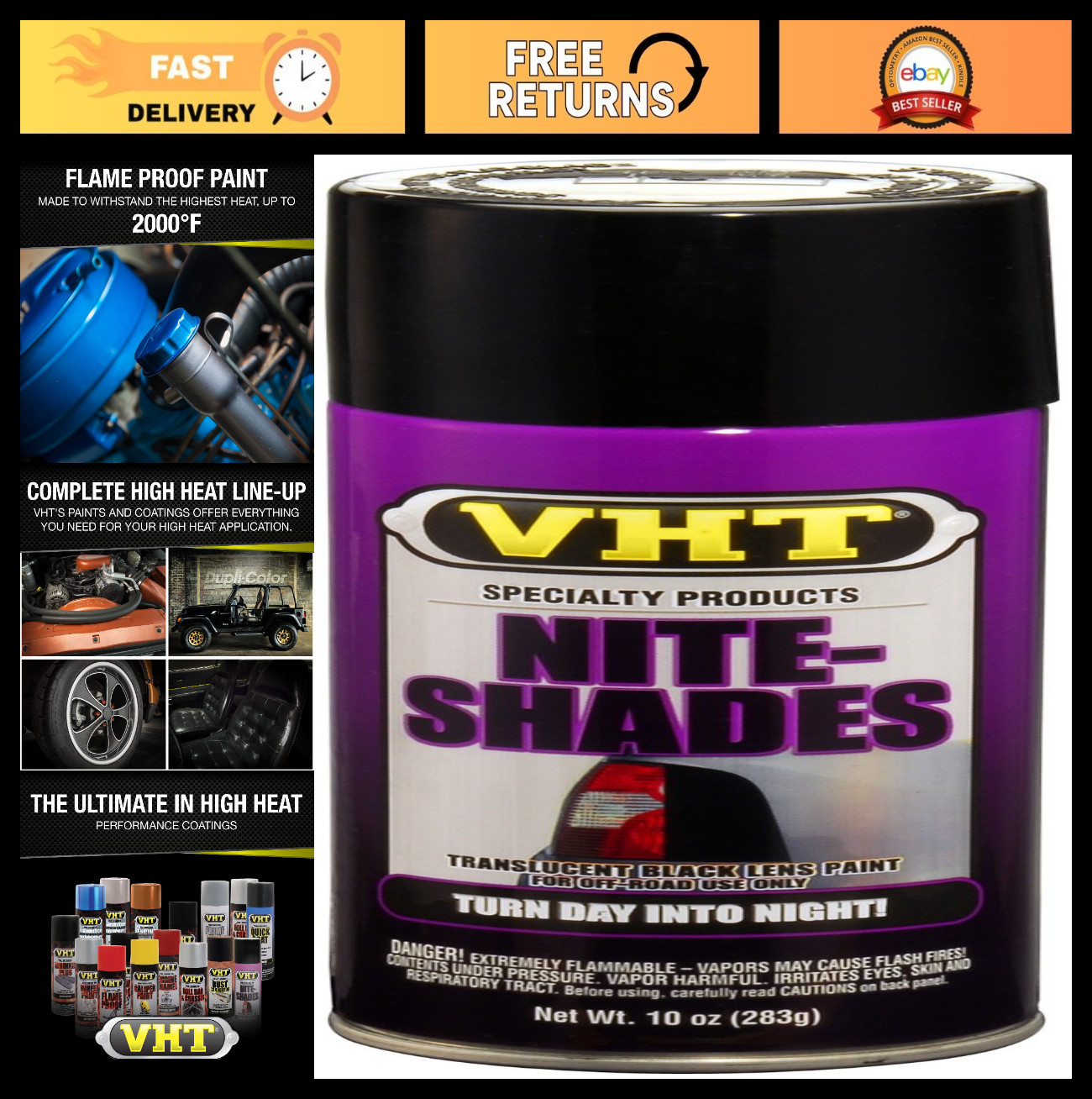 Black VHT Nite-Shades Spray, 10 oz - High-Temperature Window Tinting Paint