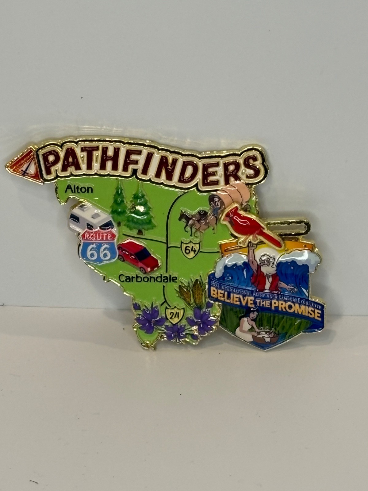 Pathfinders Illinois pin Believe the Promise Alton Carbondale Camporee Map B3-i3