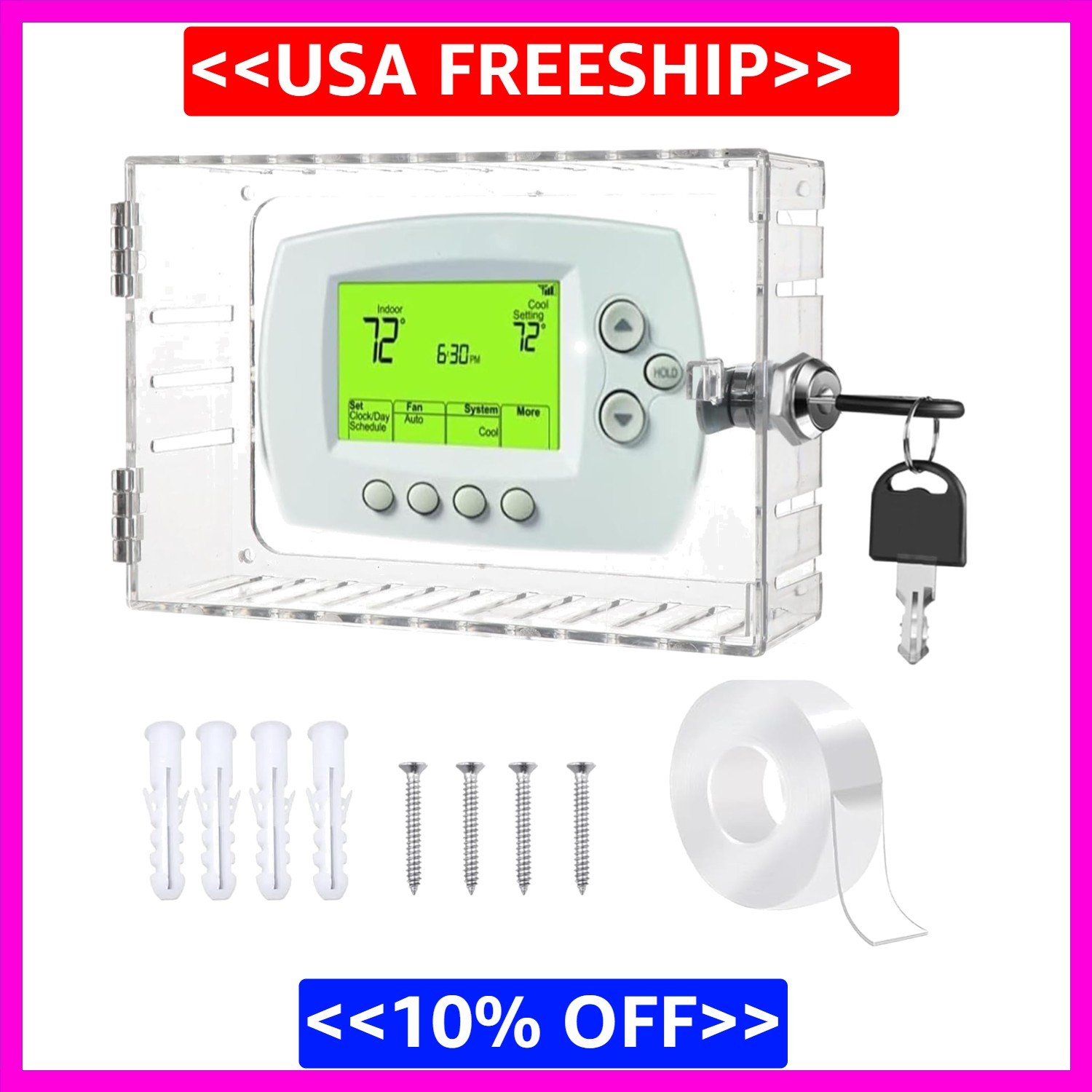 Thermostat Lock Box Universal Cover with Key...