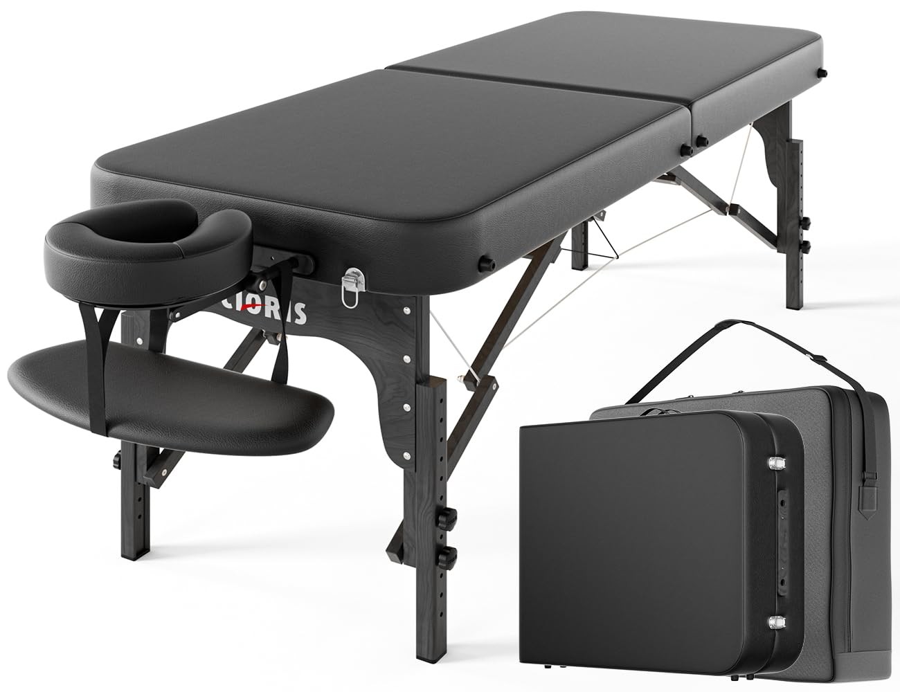 84" Professional Massage Table Portable Reinforced Wooden Leg Black-brown Edge