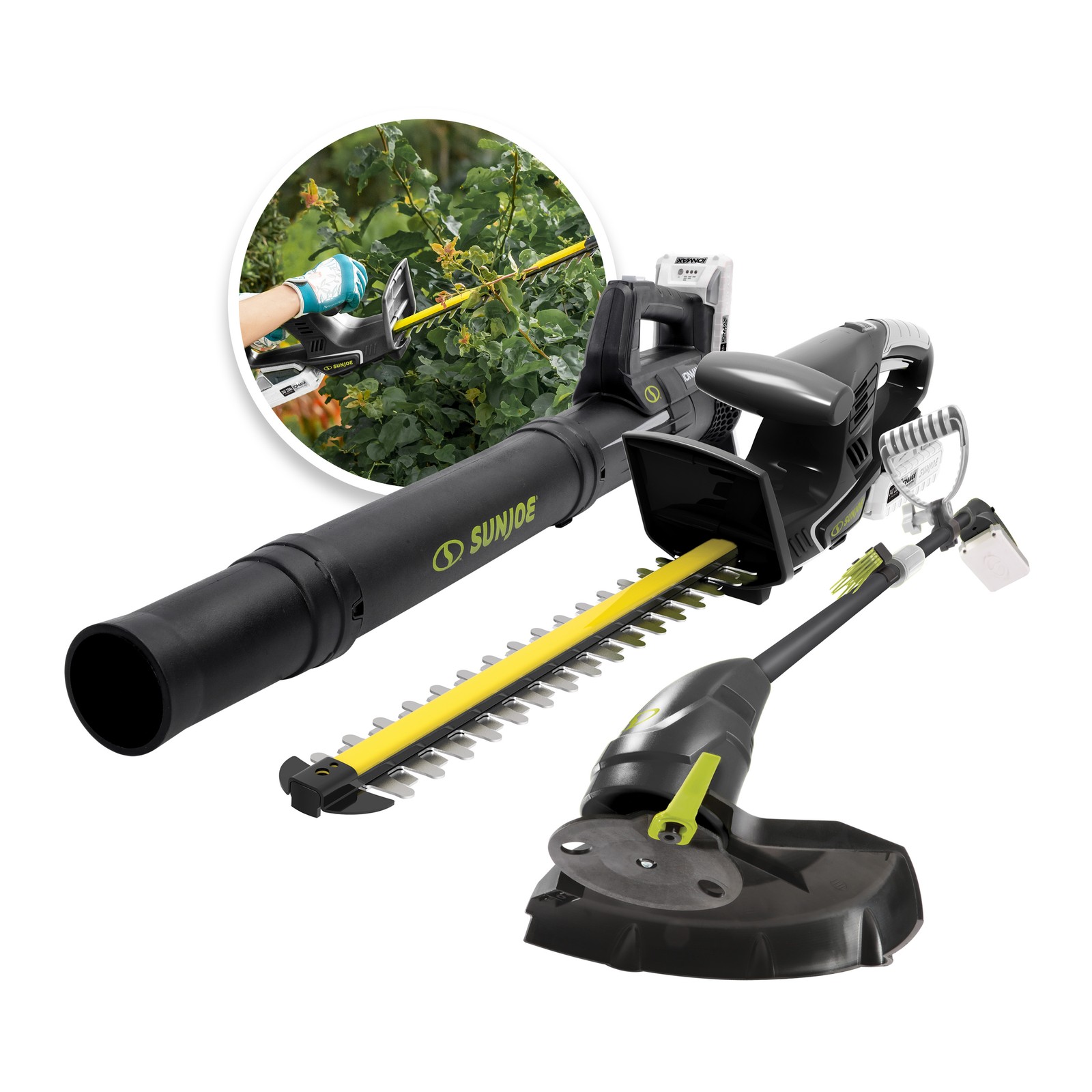 Sun Joe IONMAX Cordless Leaf Blower, Grass and Hedge Trimmer Kit, 24V-GT4MAX-LTE