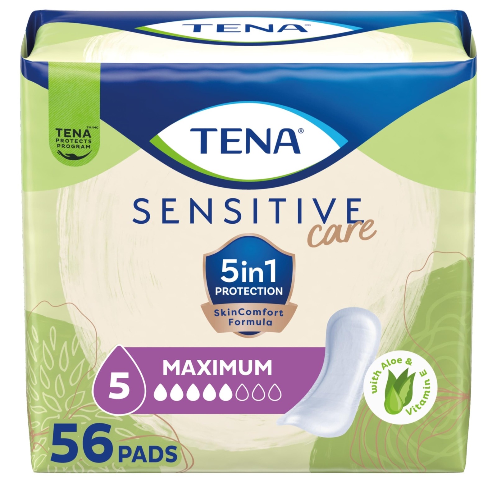 TENA Sensitive Care Maximum Pads, Regular Length, 56 count Regular, White