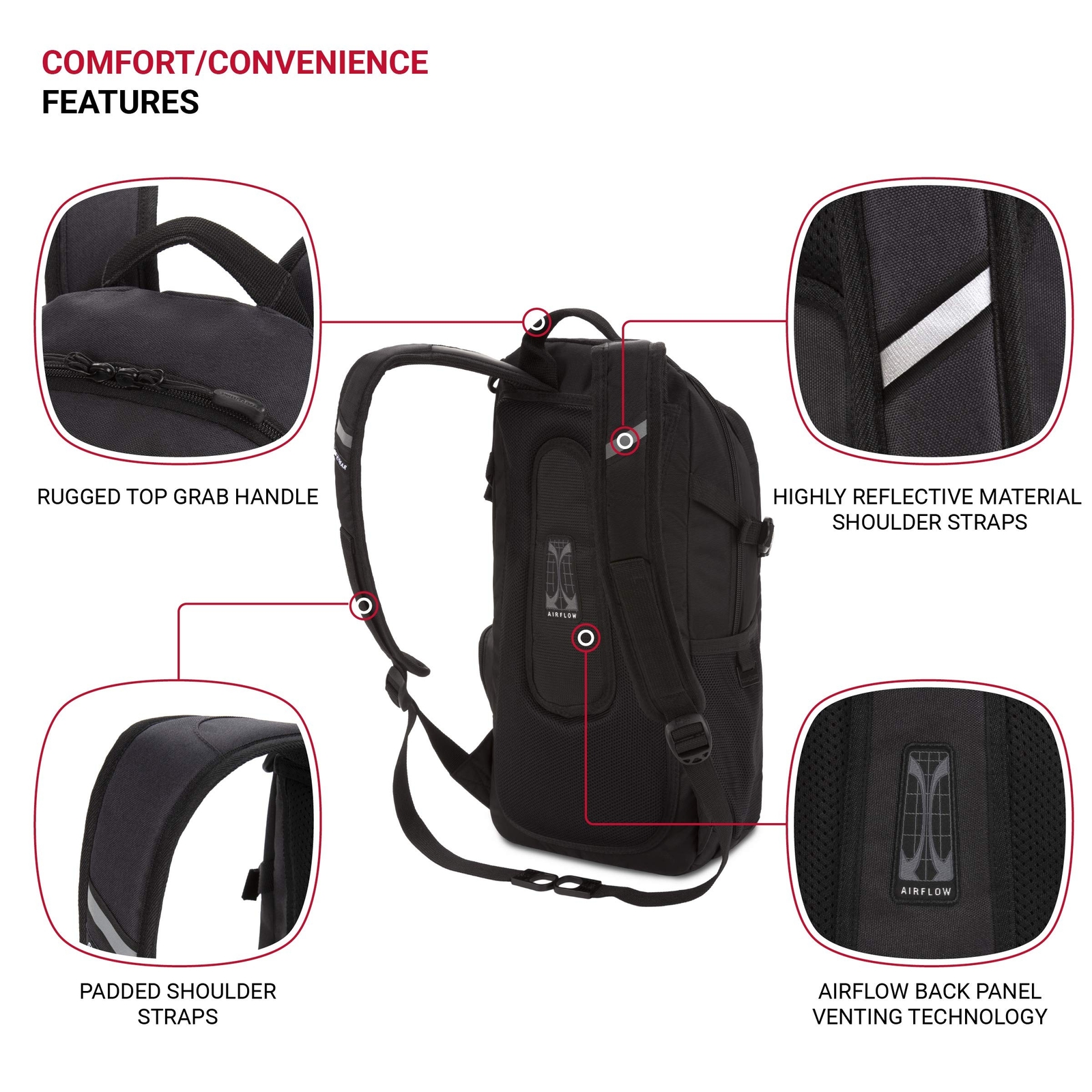 SwissGear 3598 Backpack Narrow Daypack, Dark Grey, 18-Inch