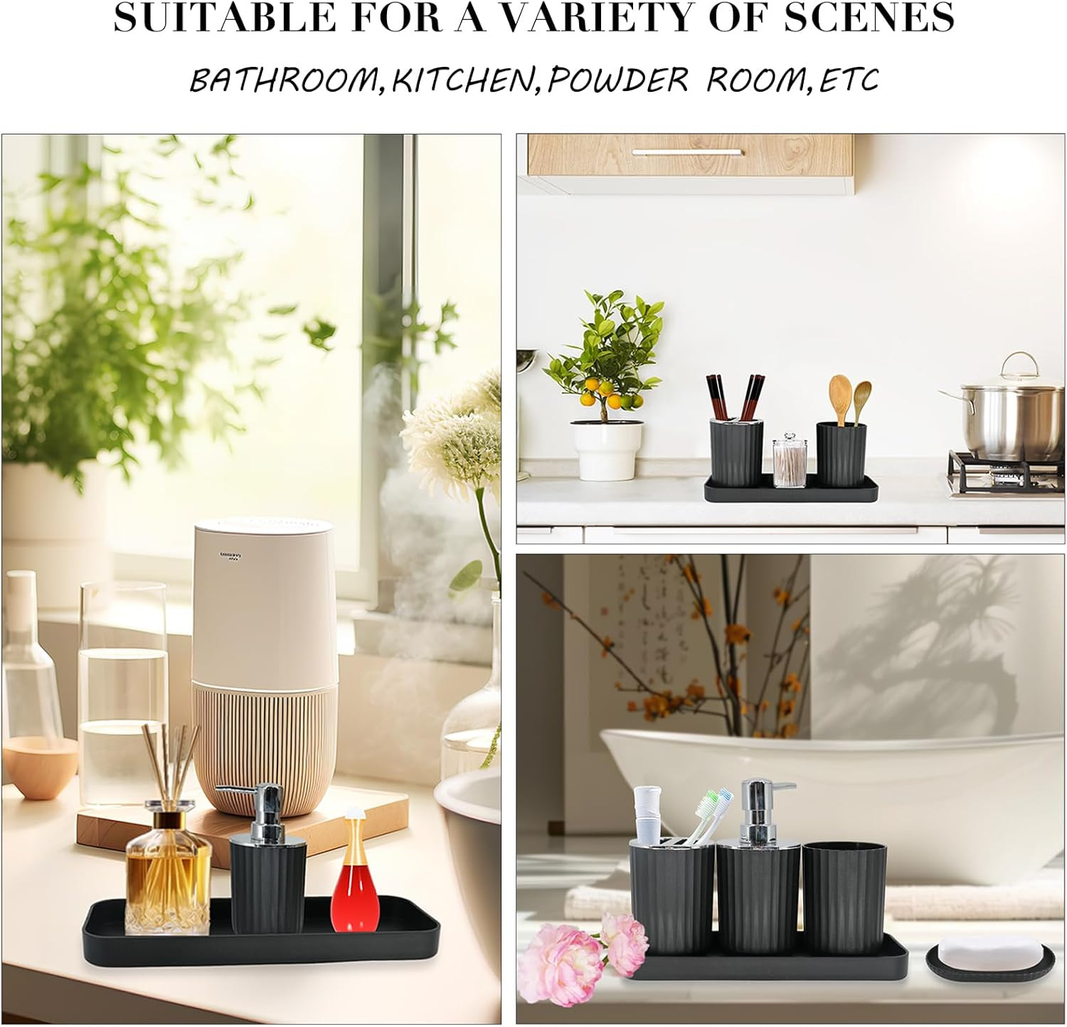 Elegant 9-Piece Black Bathroom Accessories Set with Essential Items