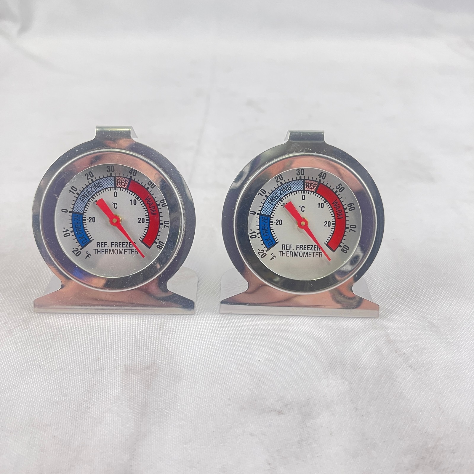 2-Pack Refrigerator Freezer Thermometer Dual Dial C/F Stainless Steel Stand Up