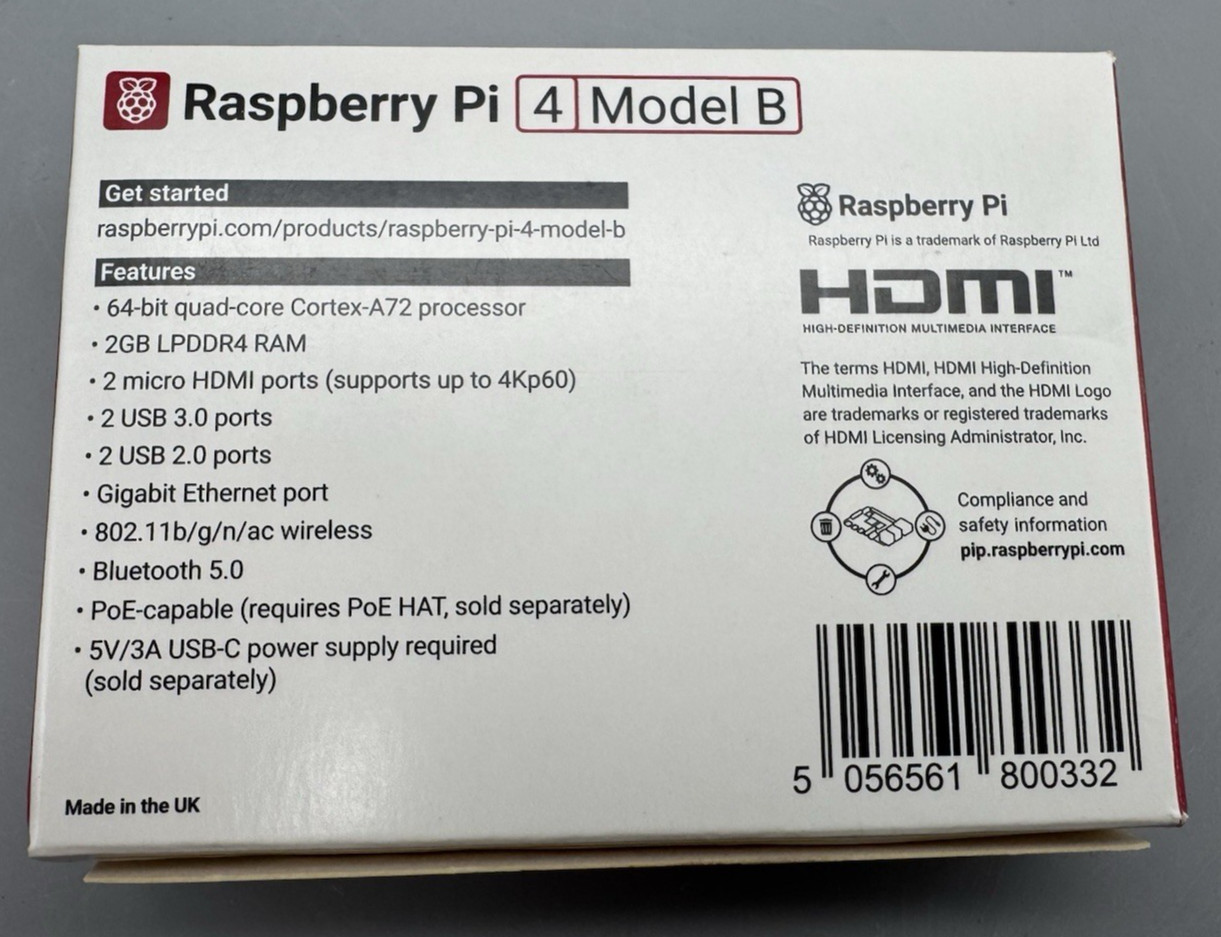 Raspberry Pi 4 Model B 2GB RAM Single Board Computer New In Box Genuine