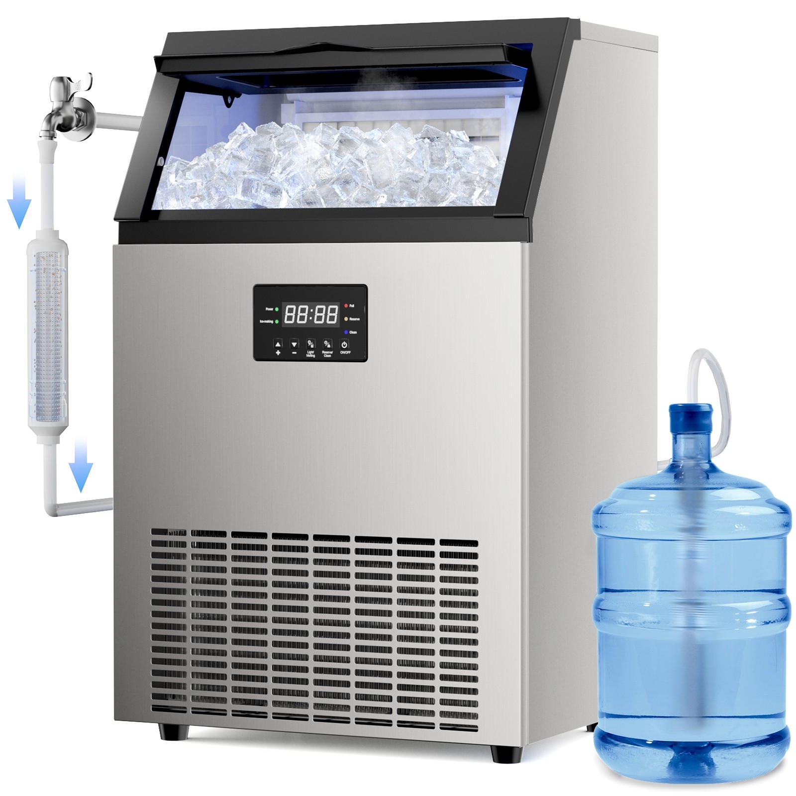 Commercial Ice Maker 200LBS/24H Ice Machine with 40 LBS Storage Ice in 8-15 min
