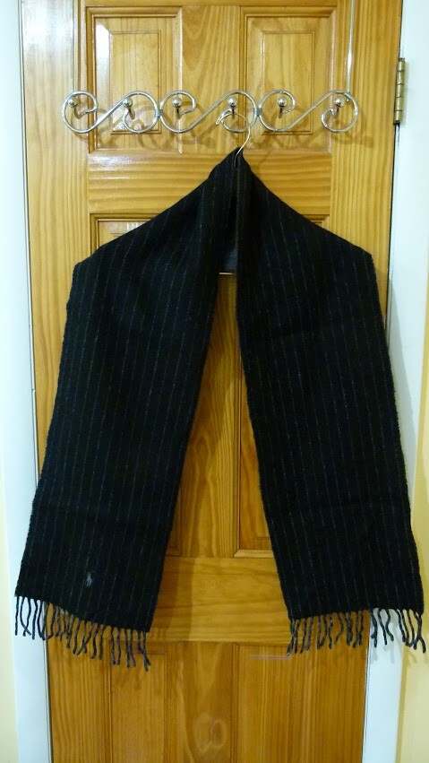 POLO Ralph Lauren Black Striped Scarf Fringe 65"x9"