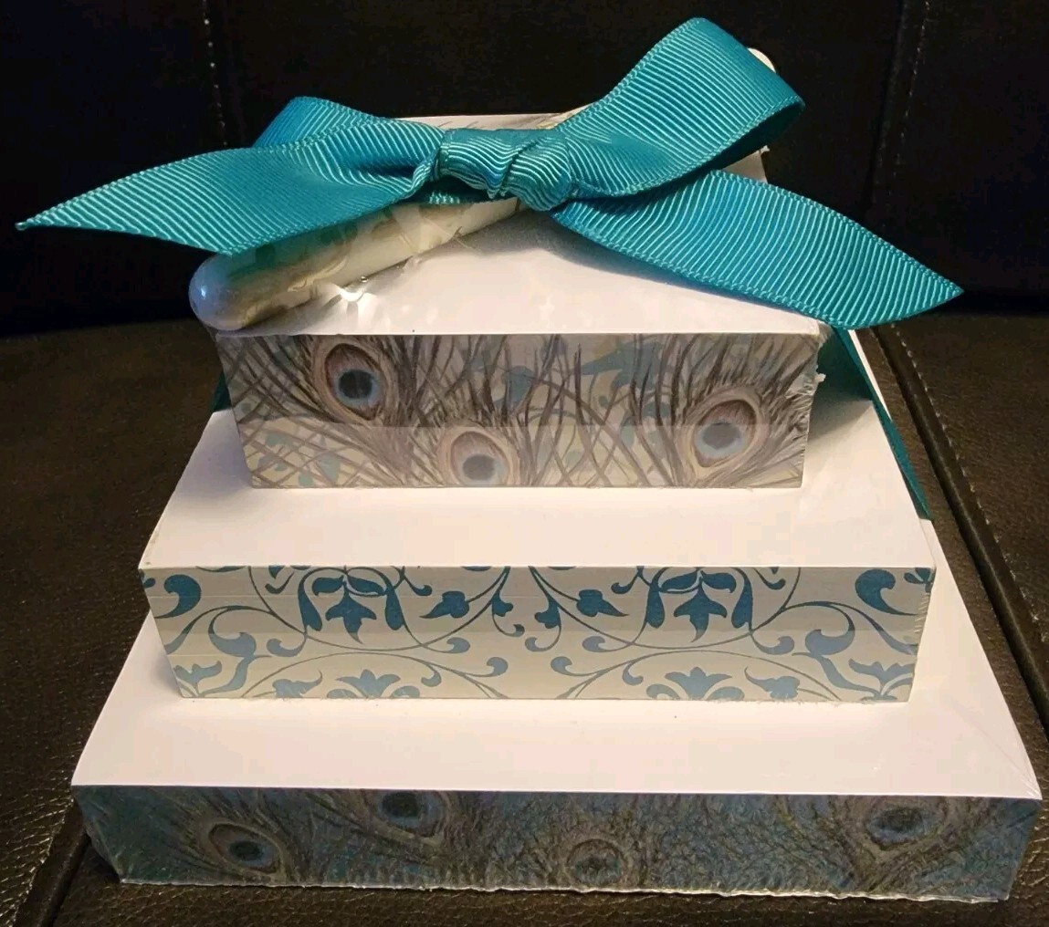 LADY JANE LTD ~ Tower of Notes Stationary with Pen Peacock And Scroll Motif NEW