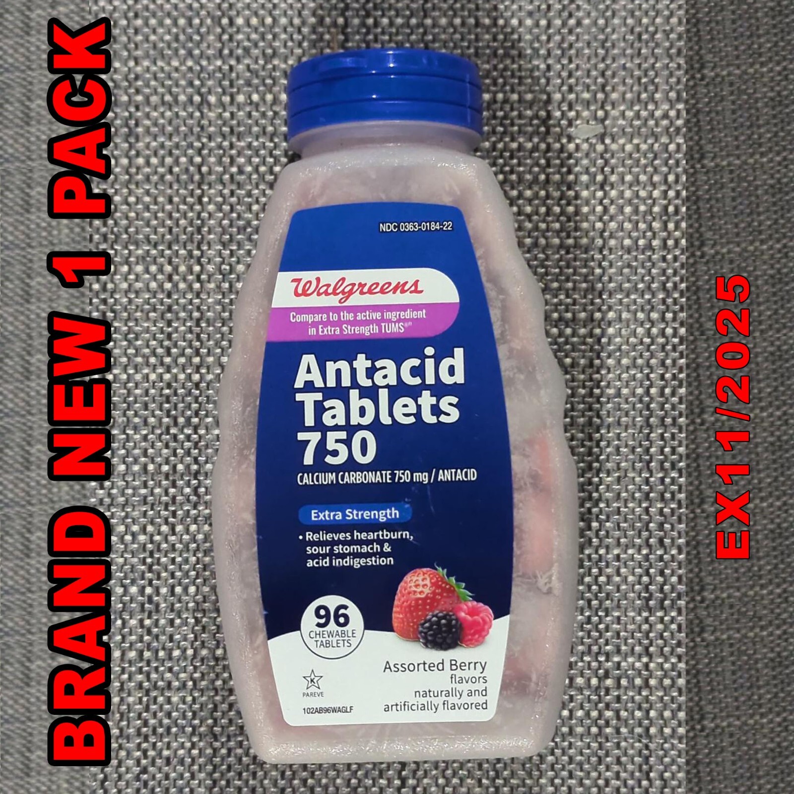 Walgreens Antacid Tablets 750 assorted Berry flavors 96ct EX11/2025