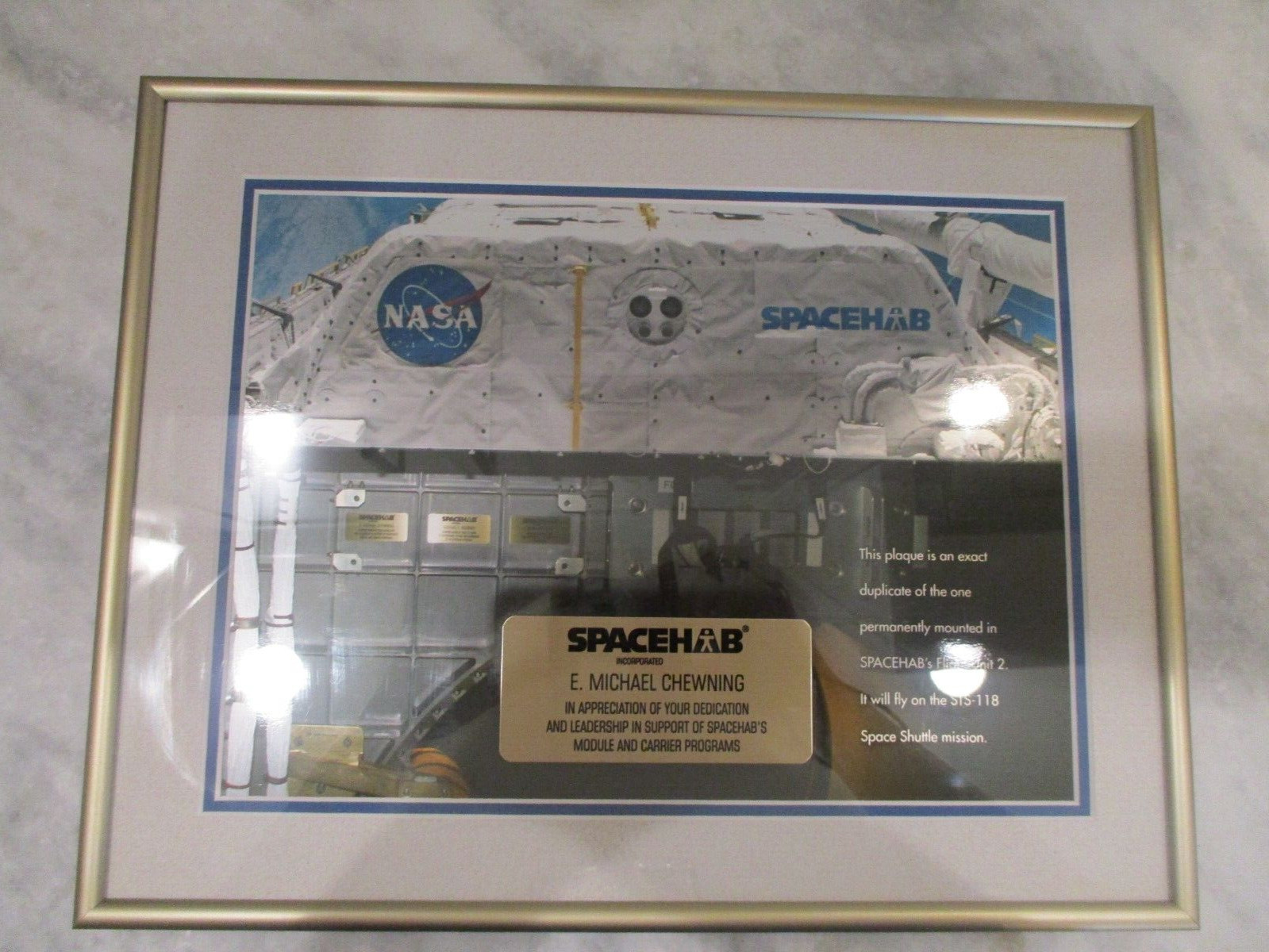 NASA SPACEHAB BOEING AWARD-MODULE/CARRIER PROGRAM-EXACT DUPLICATE UNIT 2 STS-118