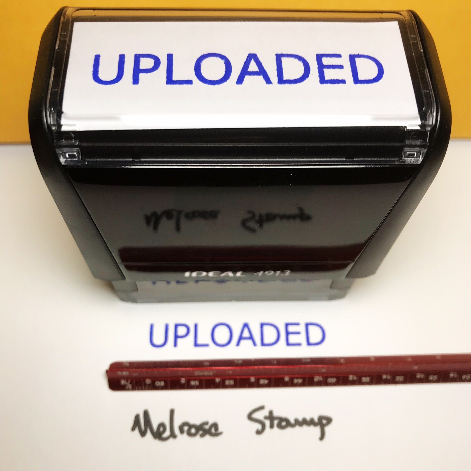 Uploaded Rubber Stamp Blue Ink Self Inking Ideal 4913