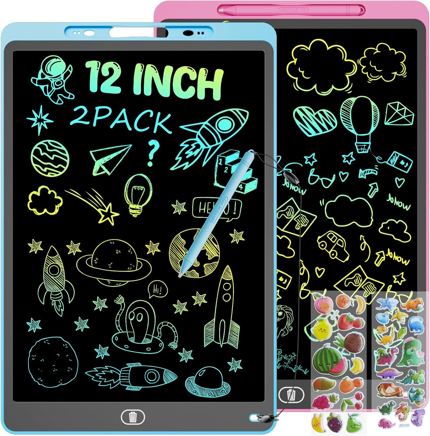 2 Pack 12 Inch LCD Writing Tablet, Colorful Drawing Tablet for Kids, Eye Care Do