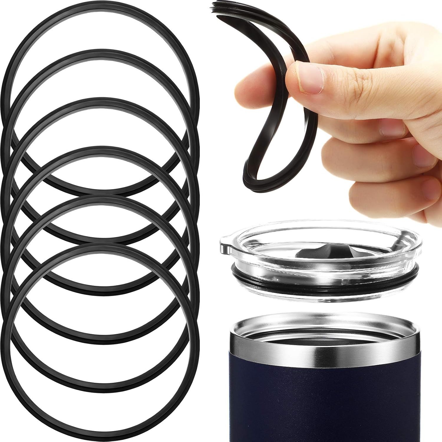 Patelai 6 Pcs 20 oz Replacement Rubber Lid Seals O Shaped Resealable Black