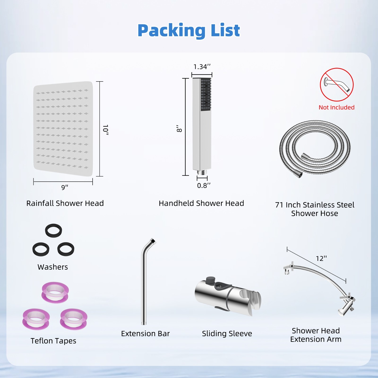 10 In Rain Shower Head Combo with 4 Setting Handheld Spray Adjustable Slide Bar