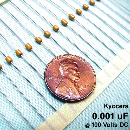 (12) 0.001 uF @ 100 Volts Sub-Miniature Kyocera Axial Ceramic Capacitors
