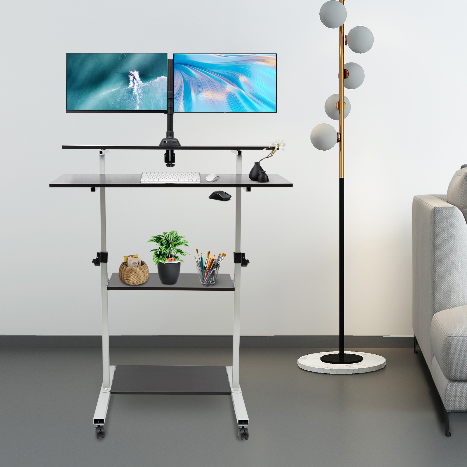 Mobile Standing Desk Adjustable Computer Desk Rolling Laptop Cart Tall Table