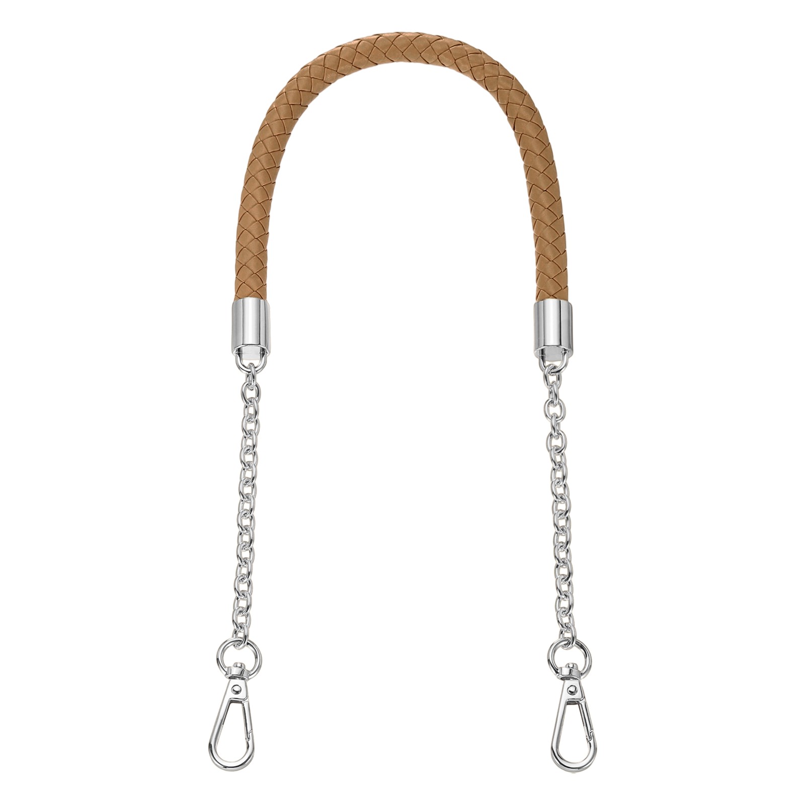 62cm Dark Khaki PU Leather Braided Purse Strap Silver Buckle