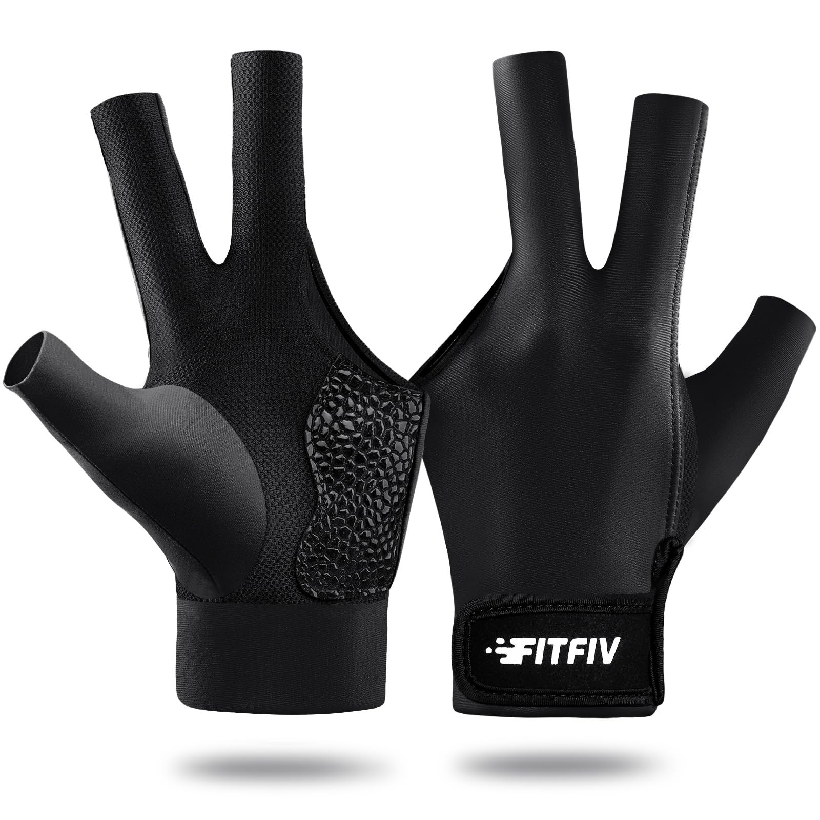 Billiard Pool Glove for Left Hand 3 Finger, Durable Double Small Black