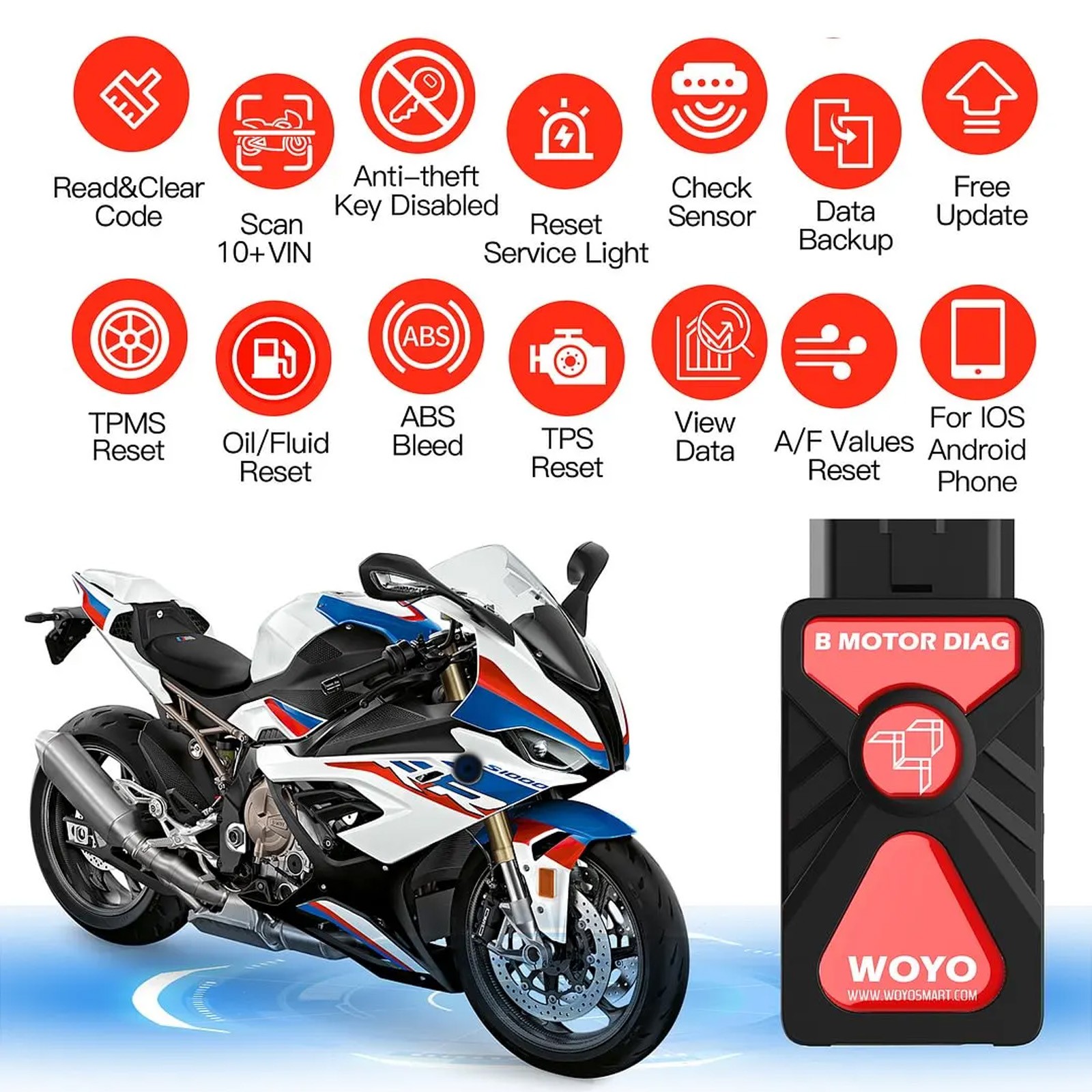 WOYO CTB008PRO For BMW R1200 R1250 S100 R nine T All Motorcycle Diagnostic Scan