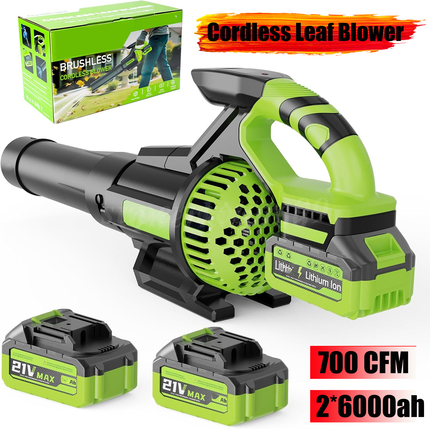 Cordless Leaf Blower Vacuum Electric LCD & 4-Speed Modes Handheld 700CFM 2*6.0ah