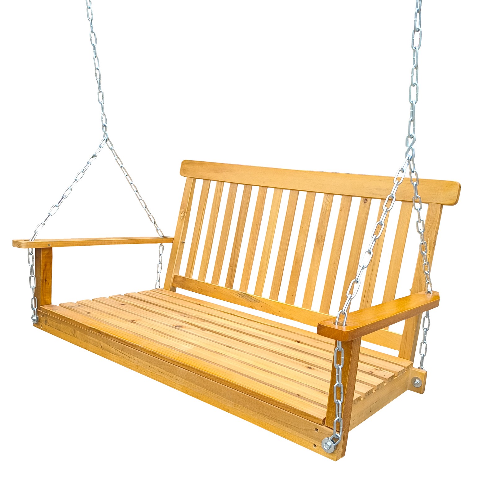 Front Porch Swing with Armrests, Wood Bench Swing with Hanging Chains,for Outd