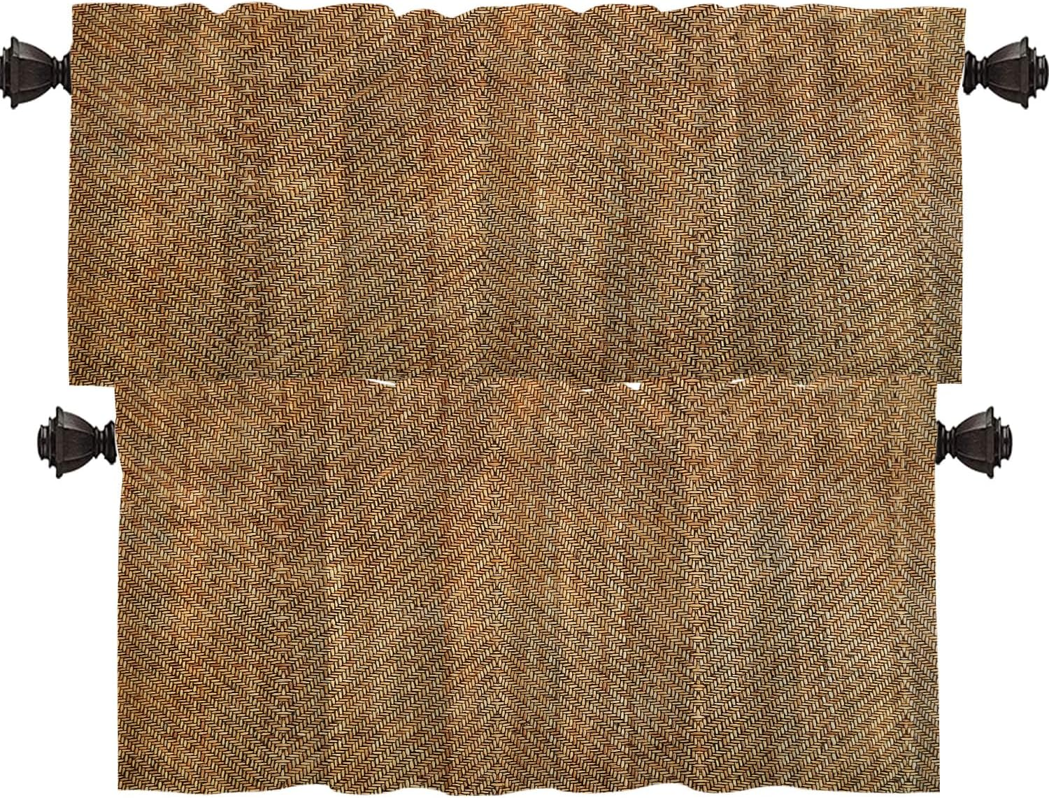 Wood Bamboo Rustic Kitchen Valances Half Window Curtain Weave Wood Pattern Textu