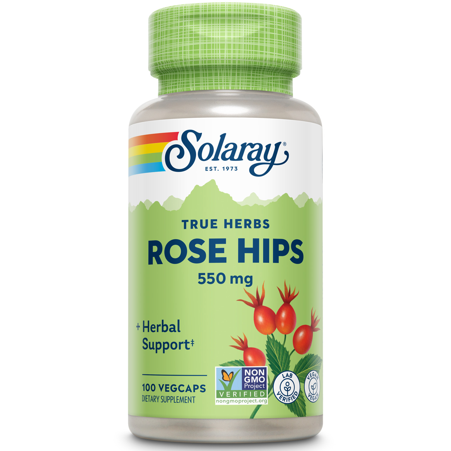 Solaray Rose Hips Fruit 550mg | Non-GMO & Vegan | 100 VegCaps