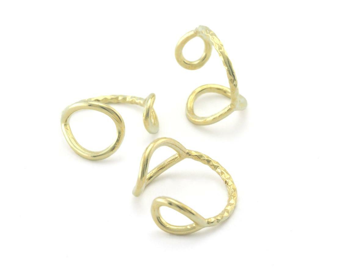 Hammered Drop Circles Frames Adjustable Ring Raw Brass (5US 8US inner size) 4350
