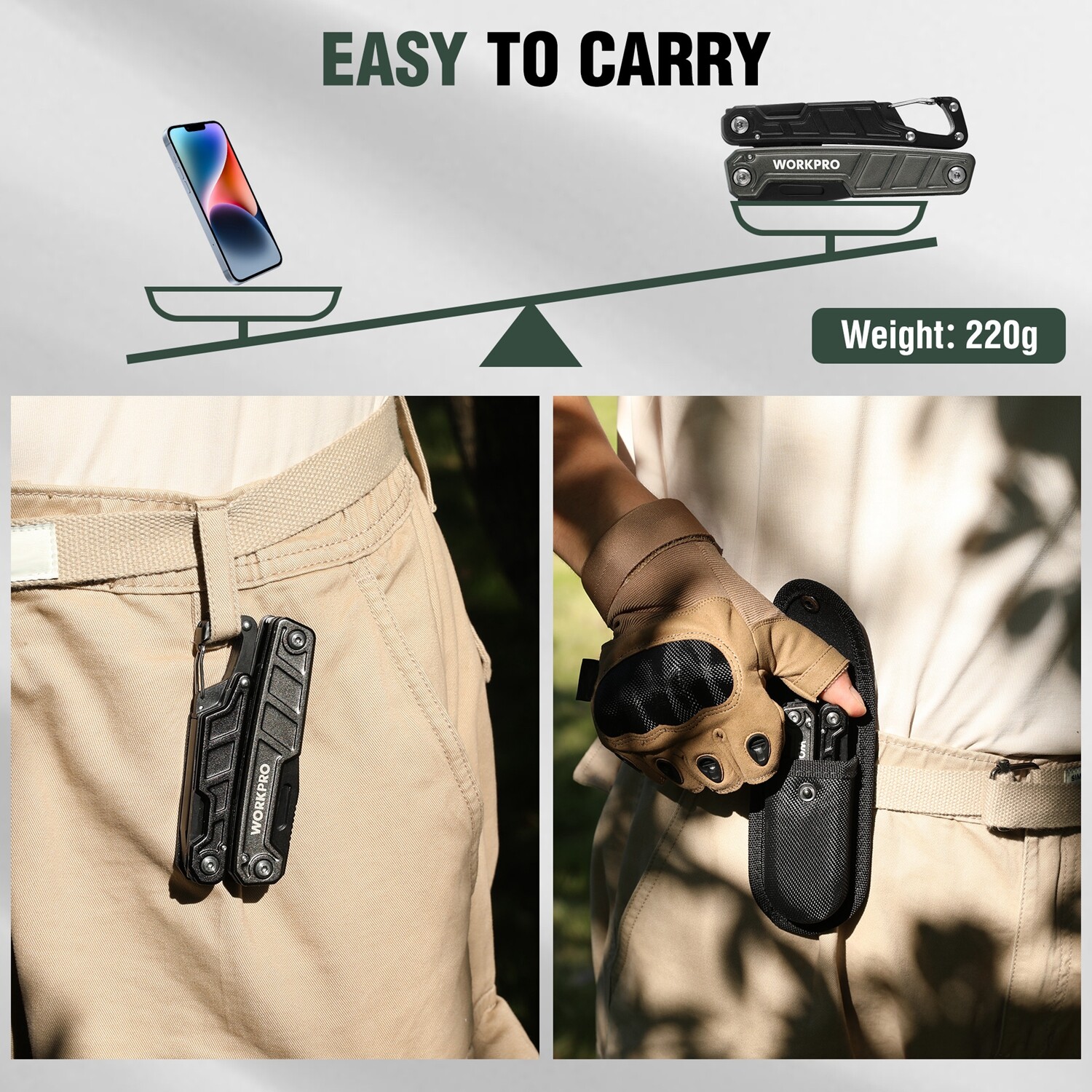 WORKPRO Multitool-11 in 1 Multitool Plier with Pocket Clip Sheath-EDC Multi Tool