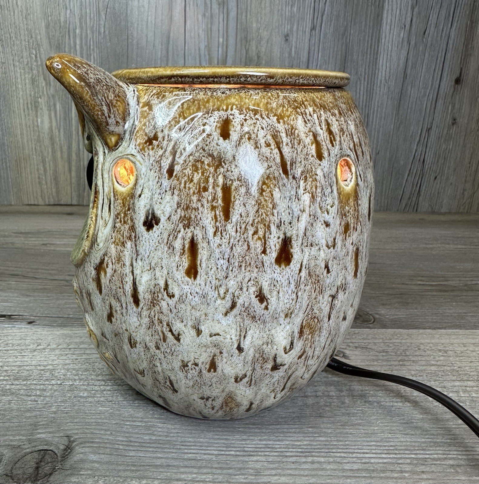 Owl Night Light Brown Ceramic Drip Glaze 6" Tall