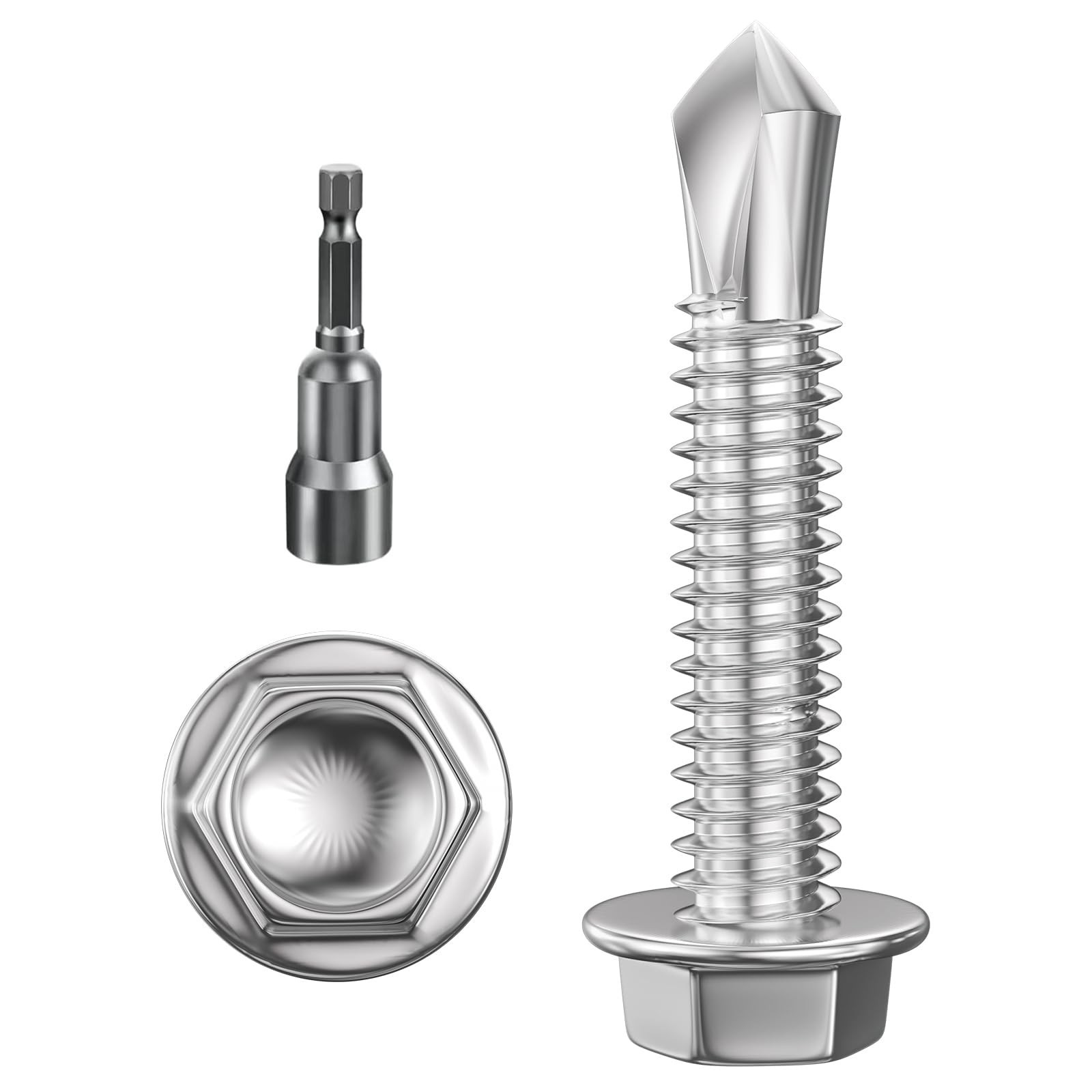 Wensilon (250Pcs) #8×1" Hex Washer Head Self Drilling Screws, 410 Stainless