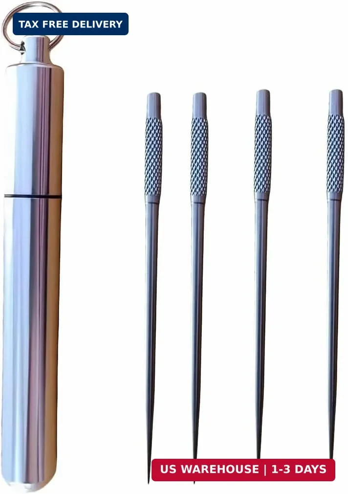 4PCS Portable Mini Titanium Alloy Toothpicks With Stainless Steel Toothpick Hold