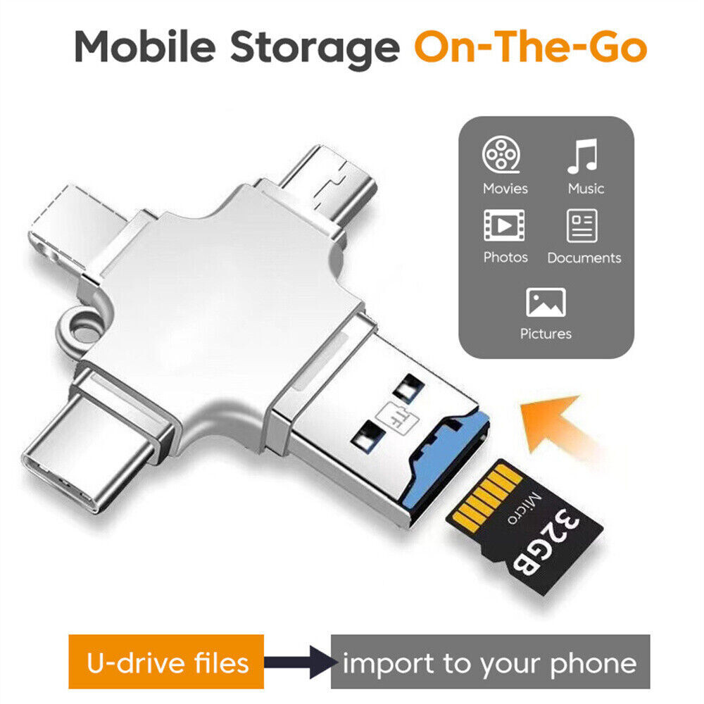 4 IN 1 USB3.0 Flash Drive Micro TF Card Reader Adapter OTG Type-C iPhone Android