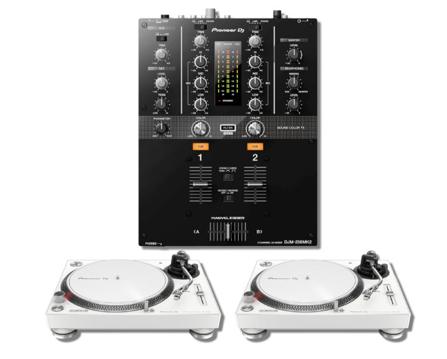 Pioneer DJM-250MK2 2-channel DJ Mixer with Pioneer PLX-500 White (Pair)