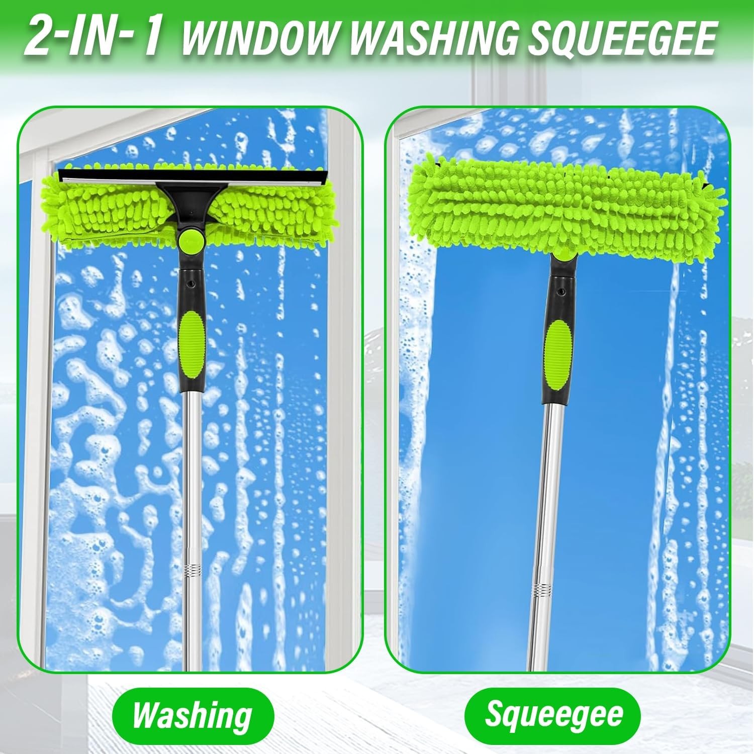 3-in-1 Extendable Window Cleaner with Microfiber Pads & Squeegee Tool