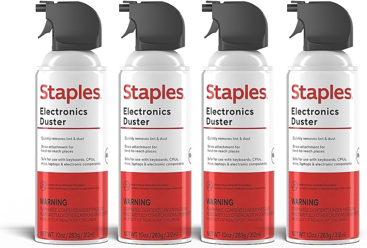 Staples Compressed Air Duster 4 Pack 10 Oz Cans Electronics Keyboard Cleaner