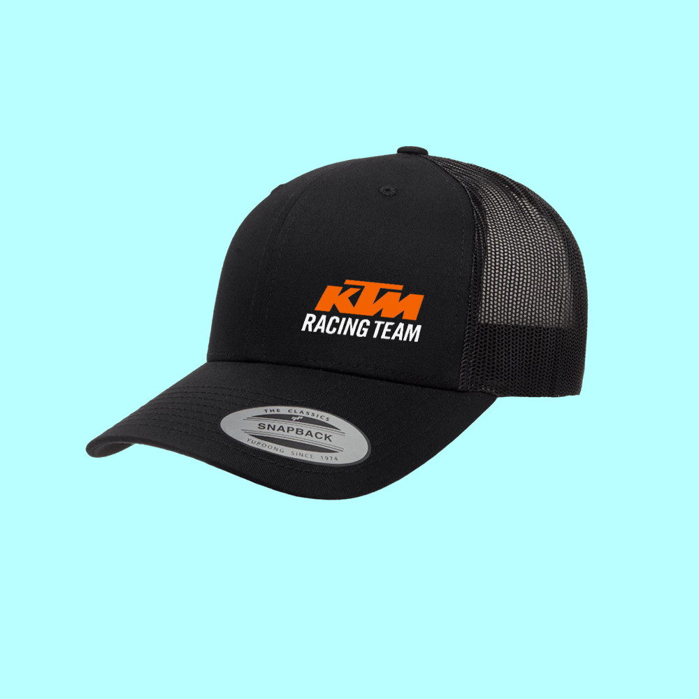KTM Racing Snapback Trucker Hat Black Mesh Cap Yupoong Adjustable Fit Motorsport