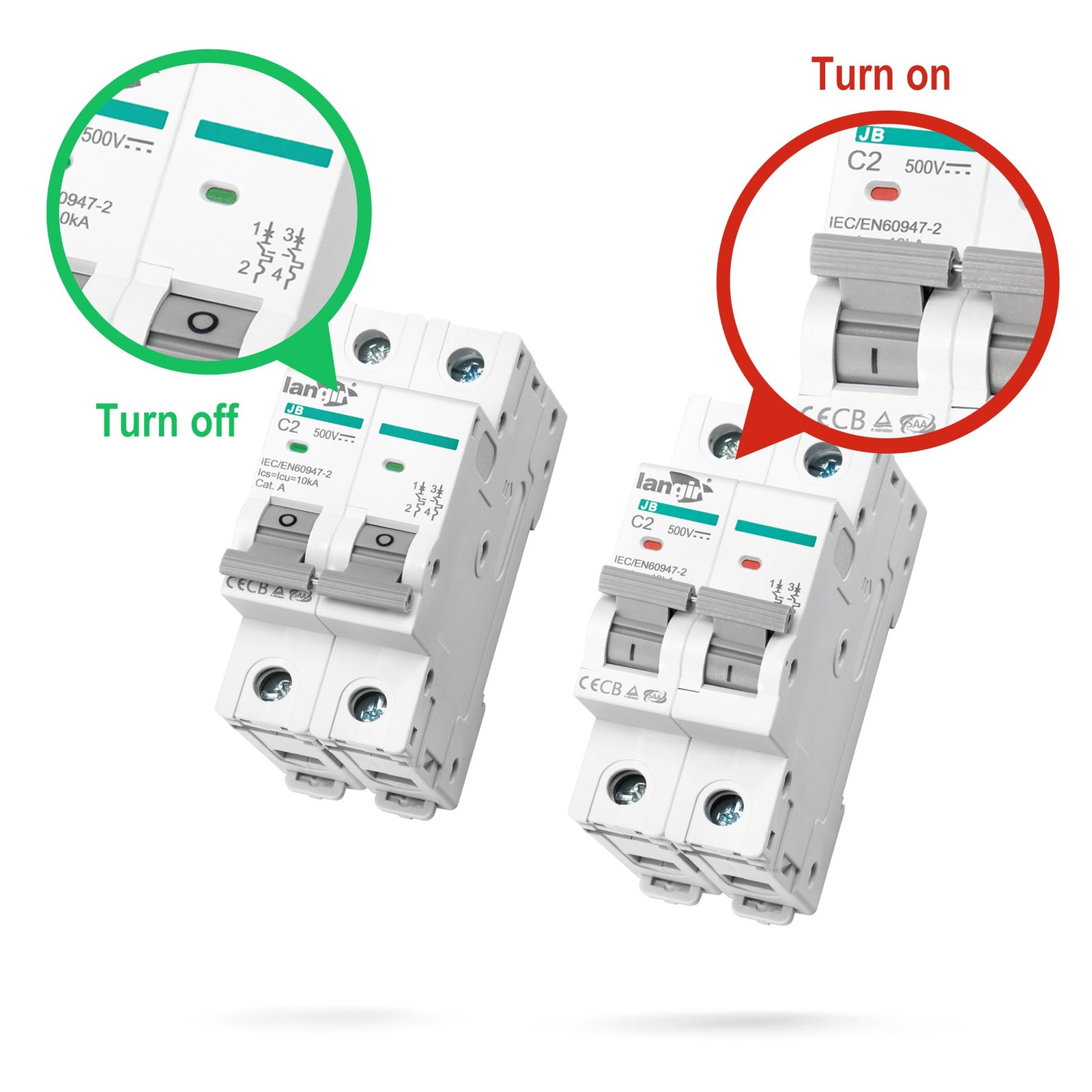 LANGIR 2P DC Circuit Breaker 20A 500V, DIN Rail Mount Solar Disconnect Switch...