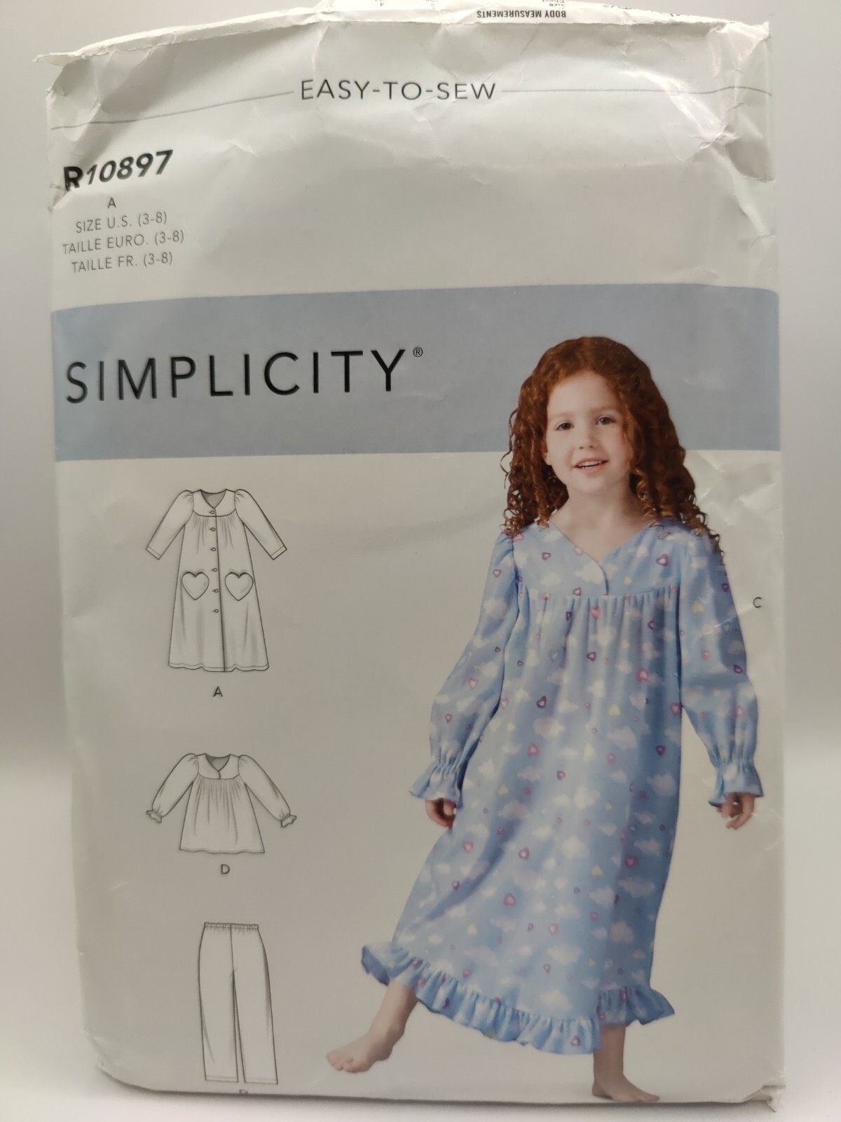 Simplicity Easy To Sew Pattern Are 10897 Girls pajamas size 3 to 8
