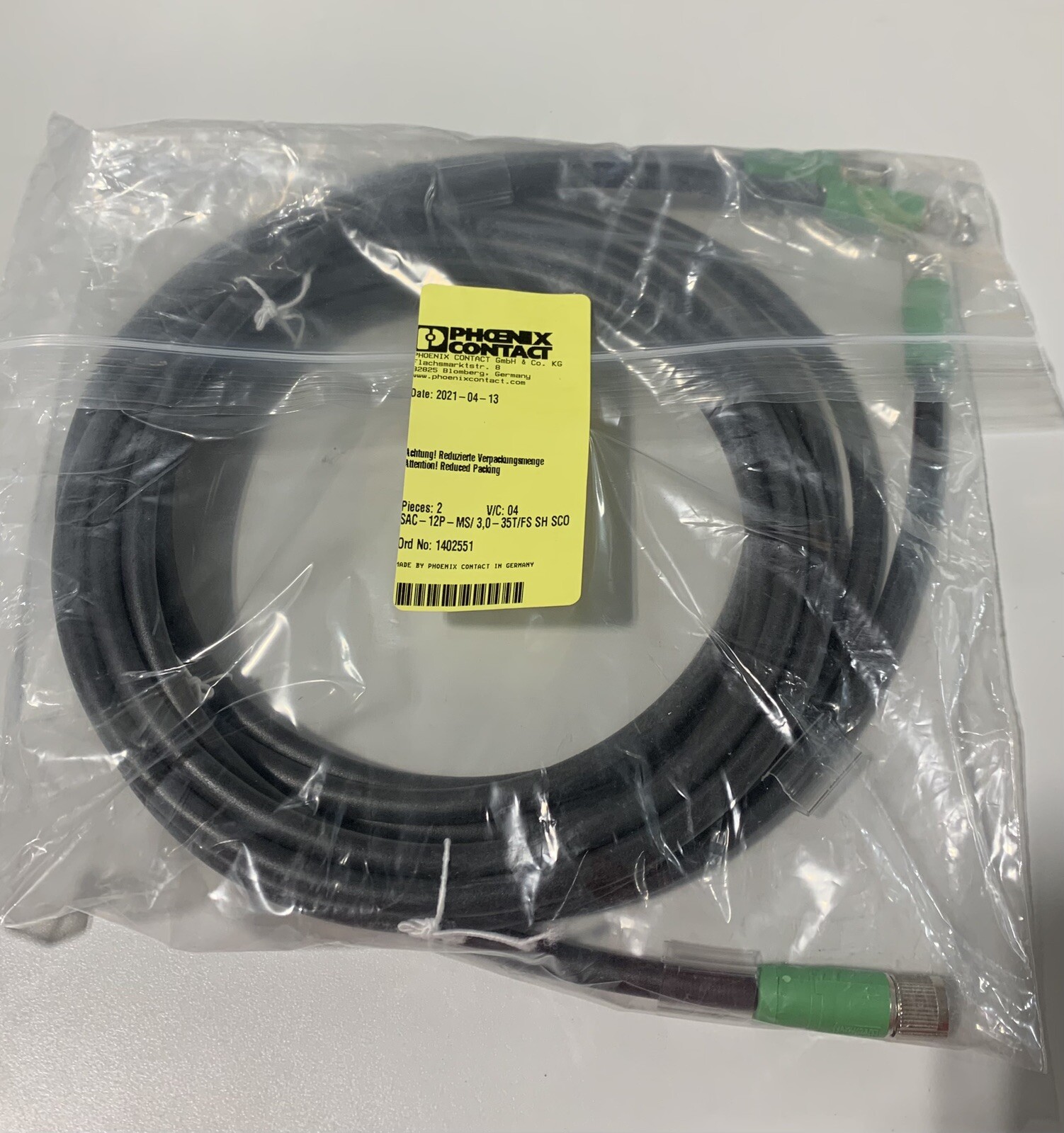 *2 PACK* Phoenix Contact 1402551 / SAC-12P-MS/ 3,0-35T/FS SH SCO Sensor Cable