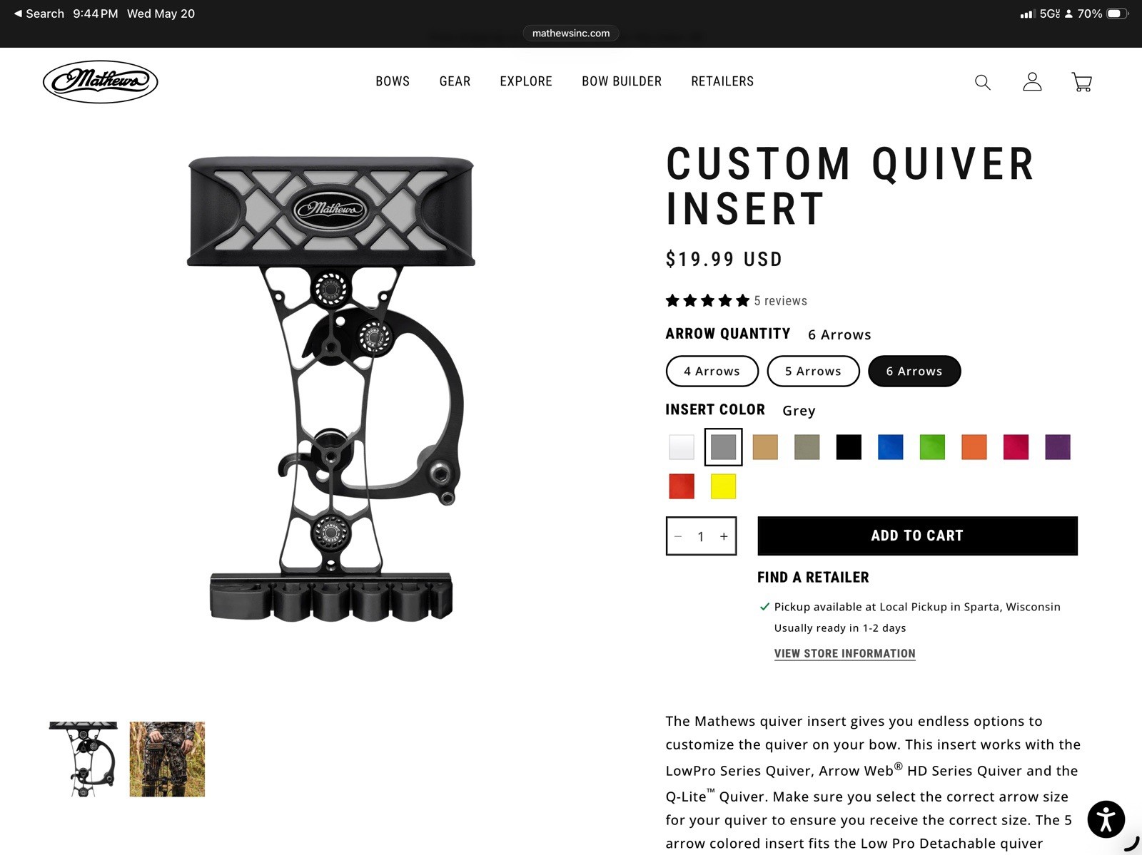 Mathews 6  Arrow Quiver Insert Grey