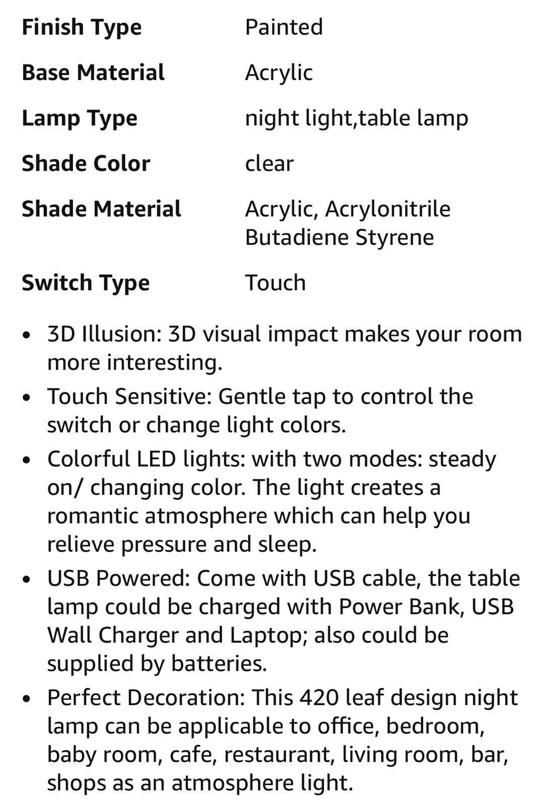 420 Leaf 3D LED Table Lamp/Night Light