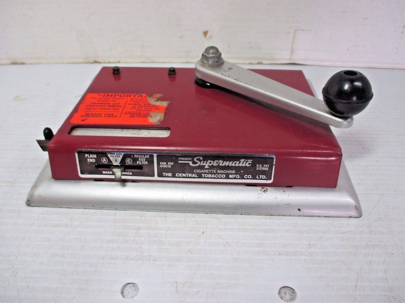 Vintage Premier Supermatic Cigarette Machine Rolling Paper Tube Filler Canada