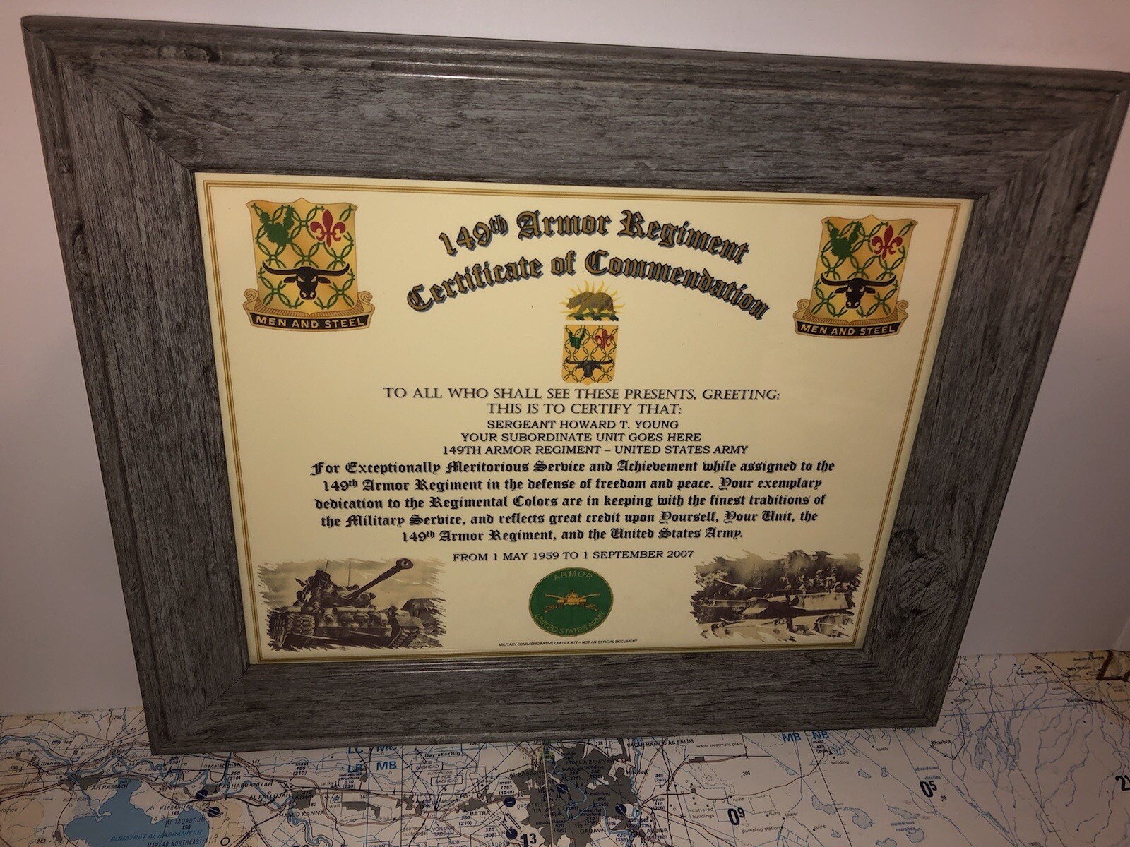 149TH ARMORED REGIMENT / COMMEMORATIVE - CERTIFICATE OF COMMENDATION