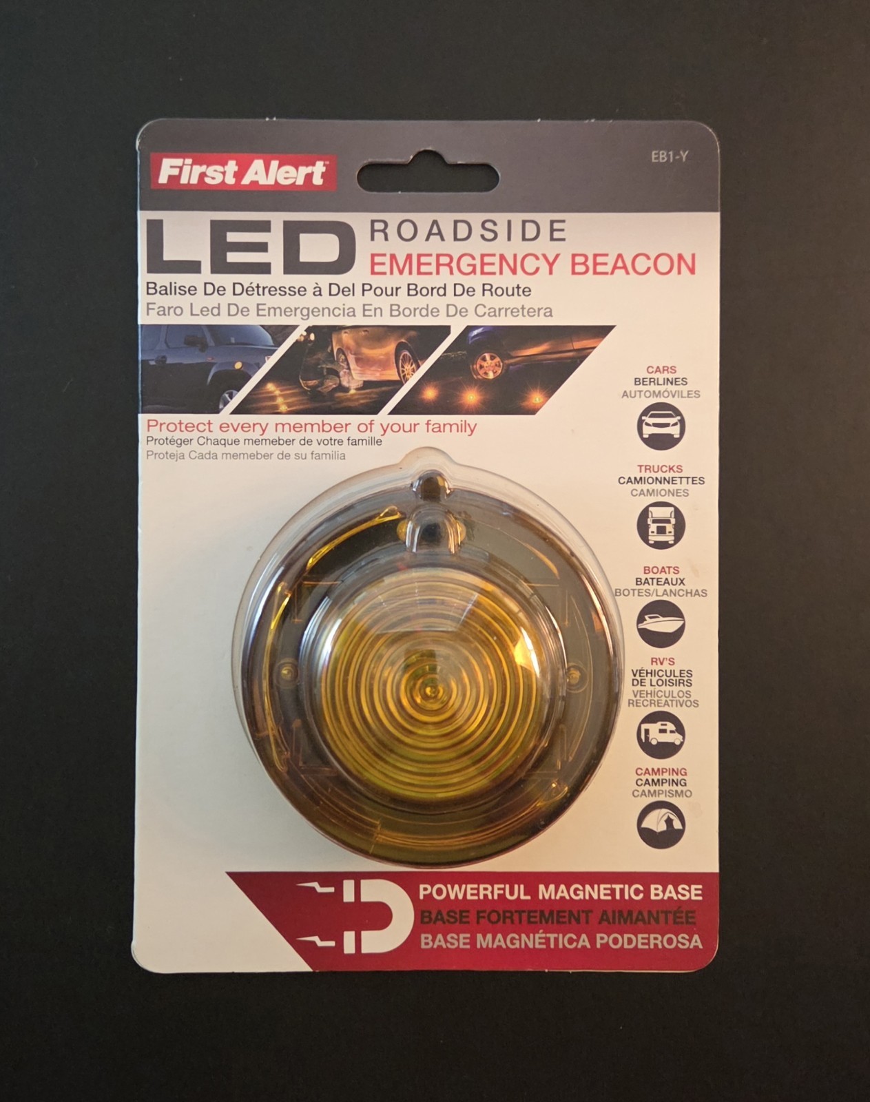 First Alert LED Roadside Emergency Beacon. Magnetic, Crush/Water Resistant • New
