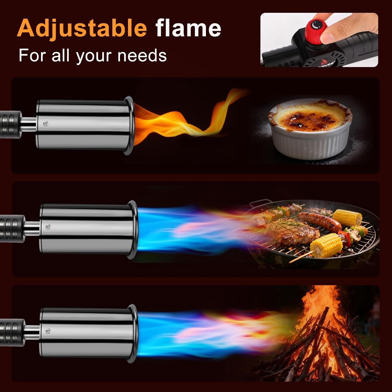 Powerful Propane Torch Gun with Adjustable Flame, Kitchen Blow Torch for Cooking